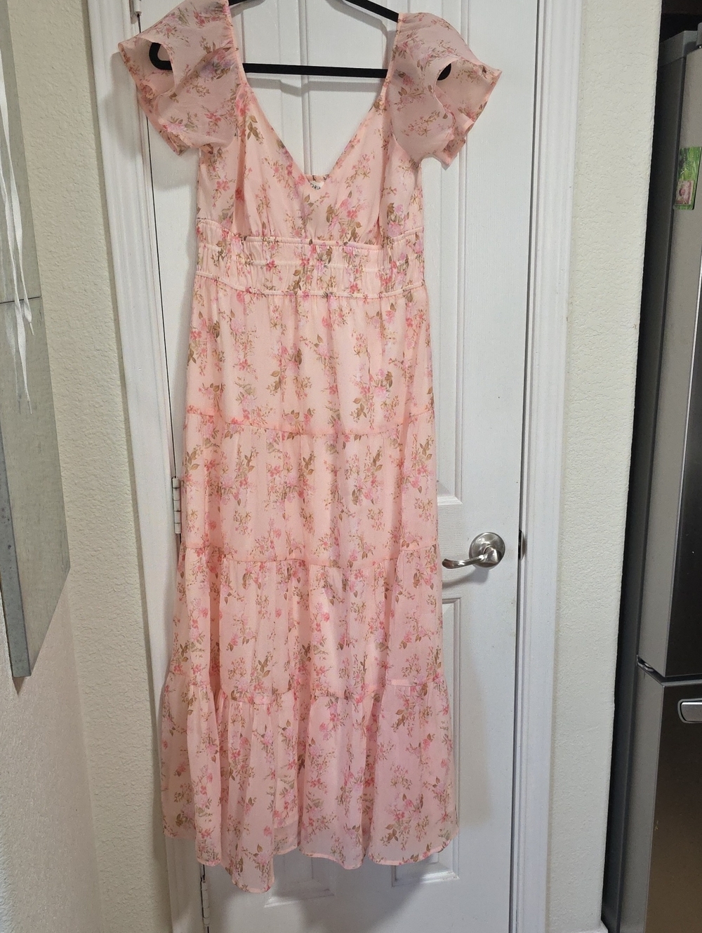 Storia NWT Floral Pink Maxi Dress with Ruffle Sleeves Size XL (Runs Smaller)